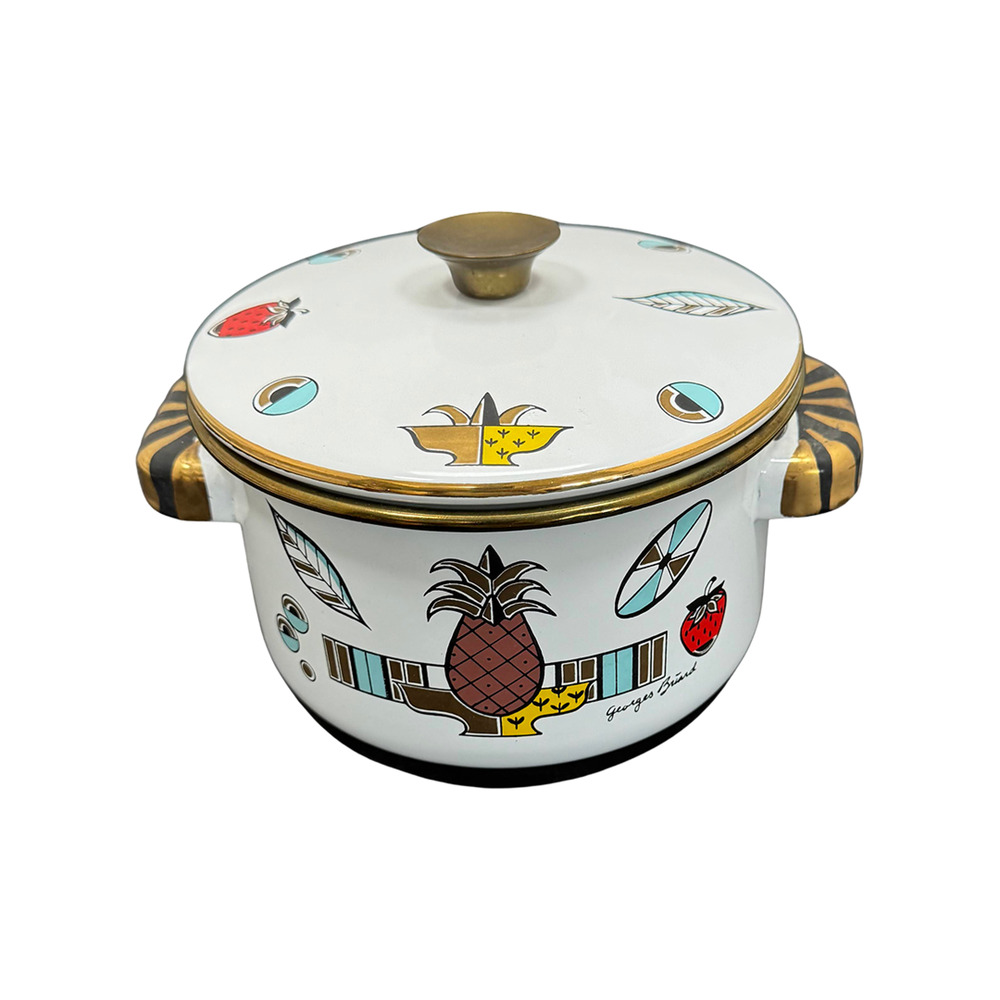 MCM Georges Briard Ambrosia Enamel Stock Pot 2 Qt Lidded Casserole Pineapple
